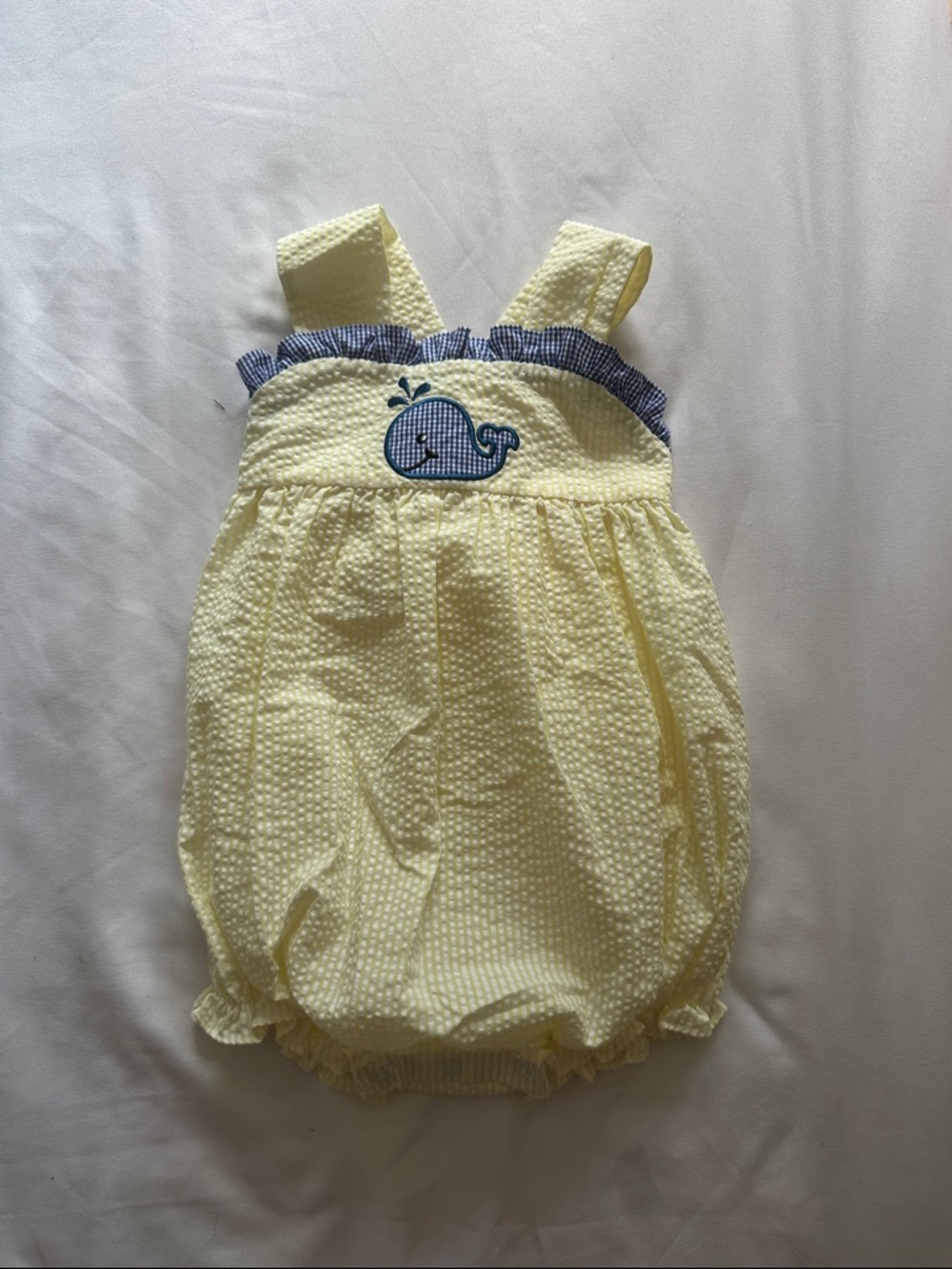 Yellow Seersucker Whale Bubble One-Piece for Kids